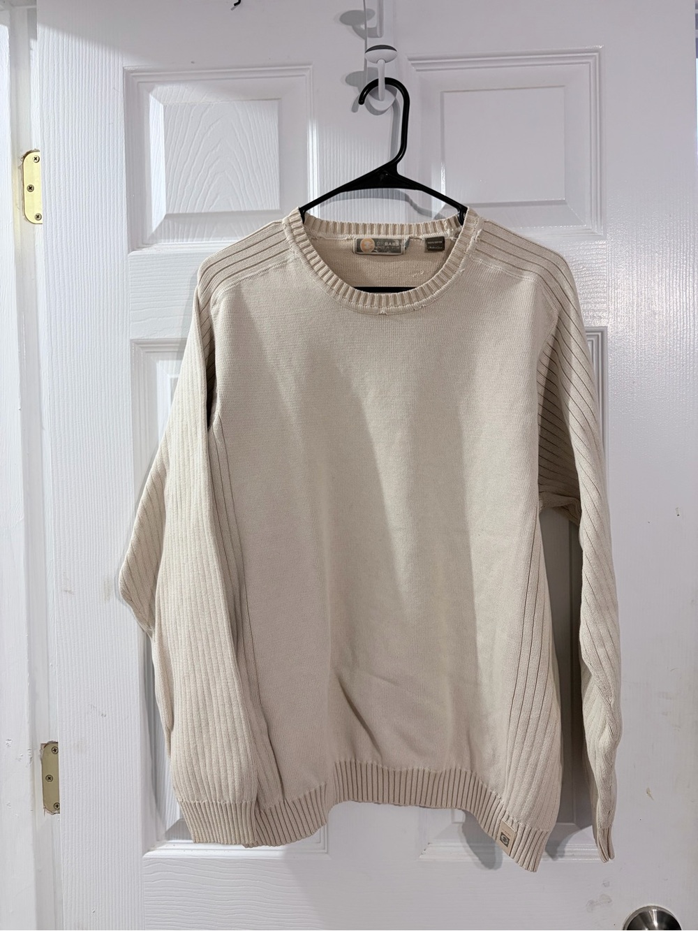 G.H. Bass Earth 100% Cotton Cream Ribbed Crewneck Sweater Vintage Style